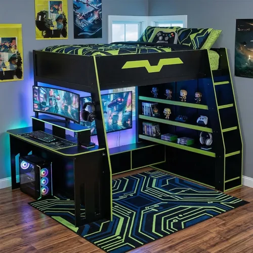 Vista 17 de Gaming L-Shaped Twin Bed RGB LED USB，Blue-V：Twin
