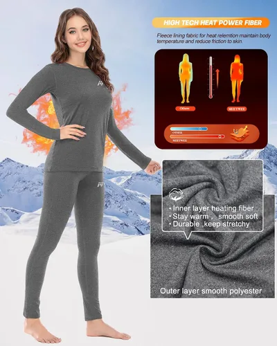 Vista 3 de MEETWEE Ropa interior térmica para mujer, Long Johns Ski para clima frío, capa base, cálida parte superior e inferior de invierno para correr