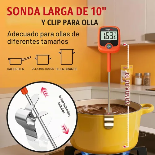 Vista 5 de TempPro TempDip - Termómetro digital de caramelo de 1 segundo con clip y pantalla LCD grande 10" Long Probe Instant Read Oil Frying Deep Fryer