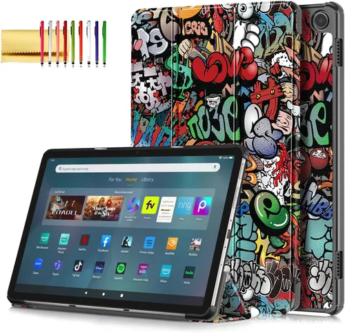 Vista 13 de Funda para tablet Amazon Fire Max 11 (13ª generación, 2023), funda protectora de piel sintética, delgada, ligera, triple soporte, magnética, rígida