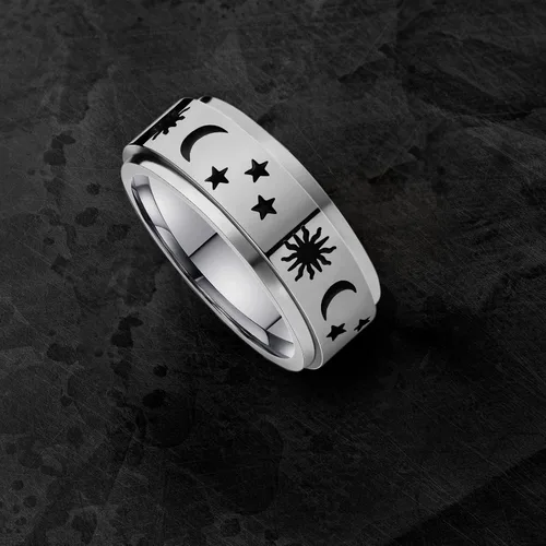 Vista 26 de LAOYOU Anillo giratorio para hombre para alivio de la ansiedad 0.315 in de acero inoxidable negro anillo de ansiedad con incrustaciones de cadena