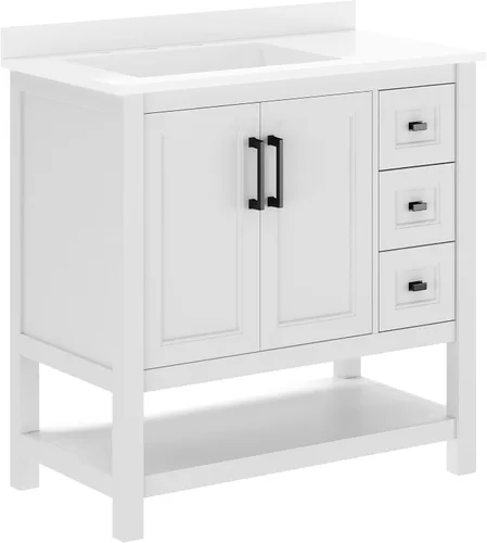 Vista 19 de Flash Furniture Vega - Tocador de baño con lavabo de 36 pulgadas, armario de almacenamiento con puertas de cierre suave, estante abierto y 3