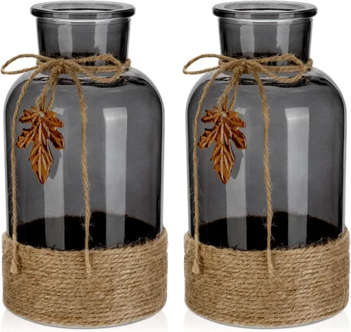 Vista 6 de Juego de 3 jarrones de vidrio transparente, jarrones de flores vintage, botellas de vidrio decorativas para centros de mesa, decoración de mesa