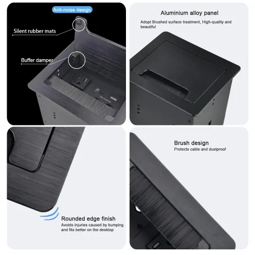 Vista 6 de Caja de conectividad para cable de cepillo de mesa con 2 alimentación de CA + 1 cargador USB-A + 1 cargador USB-C + 4 agujeros para cables con cable