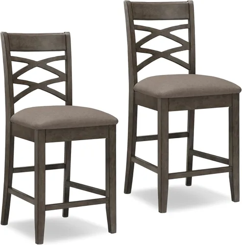 Vista 10 de Leick Home Calton Taburete de mostrador, con asiento giratorio, para cocina o comedor, piel sintética negra y piedra gris, paquete de 2, 10118GS/BL