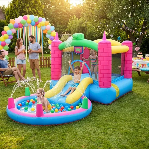 Vista 4 de Ktaxon Casa inflable de rebote con soplador de aire de 350 W, castillo para niños saltando al aire libre para patio trasero, parque, jardín