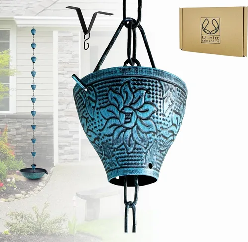 Vista 10 de U-nitt Cadena de lluvia colección de agua para canalones, atrapador de agua de lluvia y desviador, cadenas de 8.5 pies para jardín exterior, copas