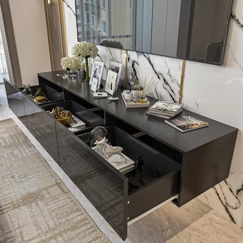 Vista 3 de Homsee Soporte de TV LED flotante para televisores de hasta 70 pulgadas, consola multimedia de madera montada en la pared con superficie brillante