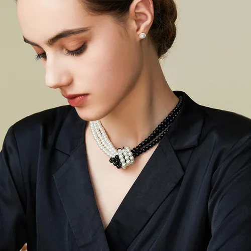 Vista 2 de Coucoland Collar de perlas de imitación de los años 20 collar de perlas con nudo Gatsby de los años 20 accesorios de perlas de flapper de los años