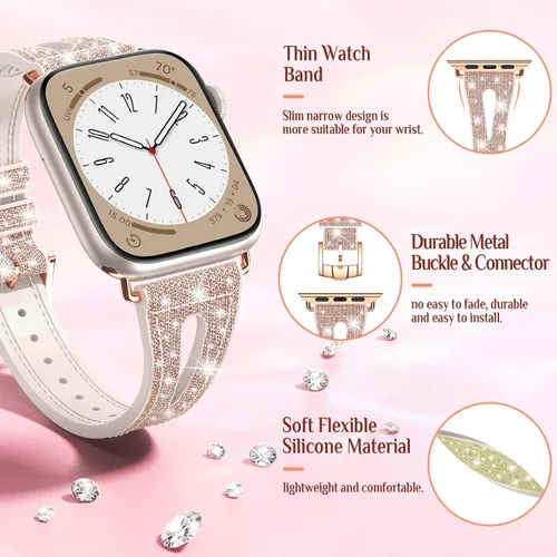 Vista 4 de Goton Correa de silicona brillante para Apple Watch de 1.811 in, 1.772 in, 1.732 in, 1.654 in, 1.614 in, 1.575 in, Series 11/10/9/8/7/6/5/4/SE