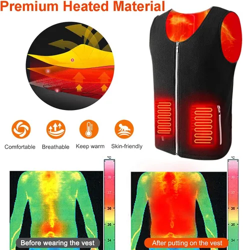 Vista 3 de Fragraty Chaleco térmico con batería de 12000 mAH que incluye chaqueta térmica eléctrica de 3 niveles de calefacción para hombres y mujeres chaleco