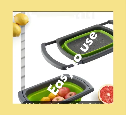 Vista 2 de Colador LP Colador plegable sobre el fregadero Coladores de verduras y frutas, coladores de 9 cuartos con asas extensibles, (verde)