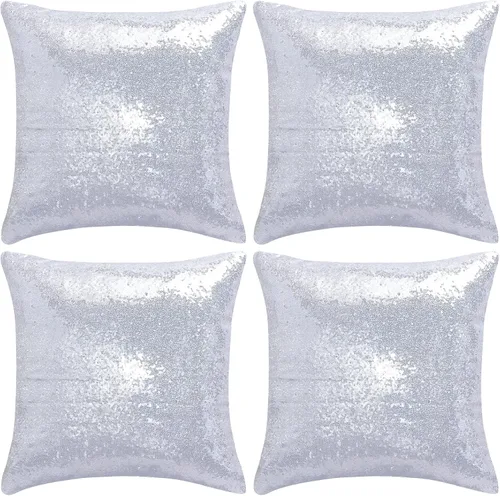 Vista 14 de Juego de 4 fundas de almohada decorativas con lentejuelas negras cuadradas para silla, sofá, cama, dormitorio, sala de estar, decoración para bodas