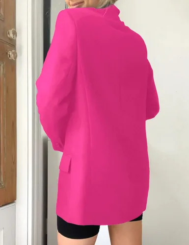 Vista 3 de EXTRO&VERT Blazer de gran tamaño de manga larga con solapa y botones para mujer, chaqueta casual de traje de oficina
