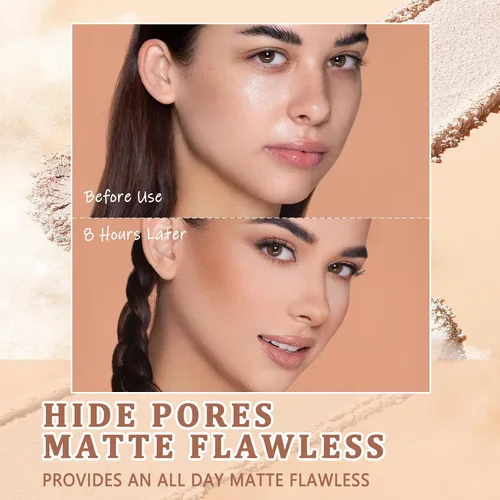 Vista 2 de Polvo Compacto Facial Control de Grasa, Maquillaje Polvo Fijador Mate Suave Impecable, Polvo de Acabado Impermeable de Larga Duración, Cosméticos