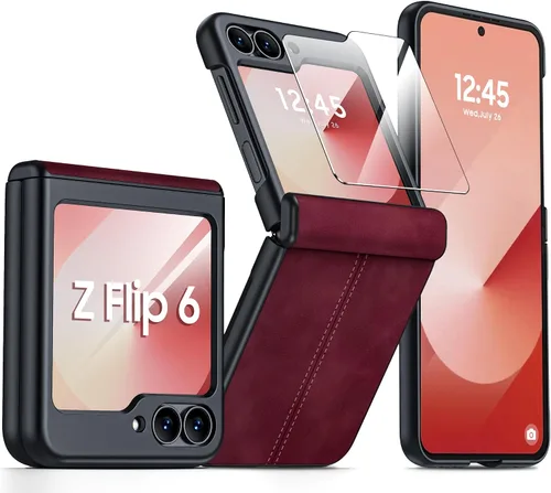 Vista 36 de para Samsung Galaxy Z Flip 7 Funda con protección de bisagras y protector de pantalla incorporado, funda de cuero mate de policarbonato ultradelgada