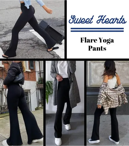 Vista 3 de Sweet Hearts Pantalones de yoga acampanados para mujer, leggings de cintura alta, corte de bota, pantalones casuales elásticos de pierna ancha