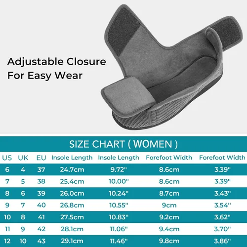 Vista 6 de HomeTop Pantuflas de pana para mujer, cómodas, ajustables, con velcro y espuma viscoelástica, para interiores, con espalda cerrada, para pies