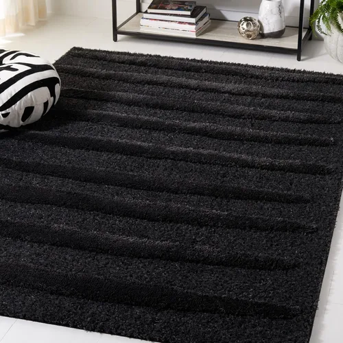 Vista 8 de SAFAVIEH Hi-Lo Shag Collection - Alfombra para pasillo, 2 pies 2 pulgadas x 8 pies, color beige, diseño moderno a rayas, no desprende pelusa