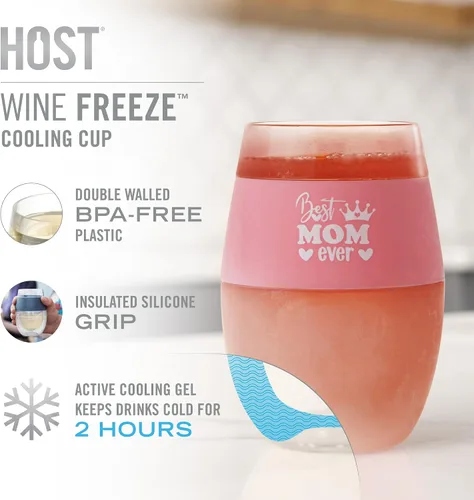 Vista 2 de HOST La Mejor Mamá de Todas Taza de Vino con Gel Refrigerante para Enfriar Vino, Copas de Vino, Regalos para el Día de la Madre para Mamá, Regalos