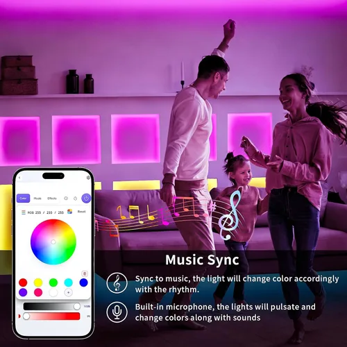 Vista 4 de KSIPZE Tira de luces LED inteligentes con WiFi, luces LED RGB+IC para dormitorio, trabajo con Alexa, control de aplicación, sincronización