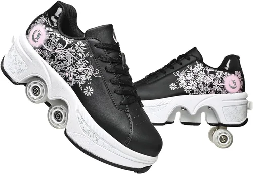 Vista 24 de Rueda de deformación de doble hilera Zapatos para caminar automáticos Deformación invisible Patín de ruedas 2 en 1 Patines de polea extraíble