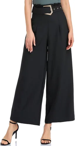Vista 3 de Zindleec Pantalones largos palazzo de cintura alta para mujer, estilo casual, pierna ancha, pantalones largos para oficina y trabajo