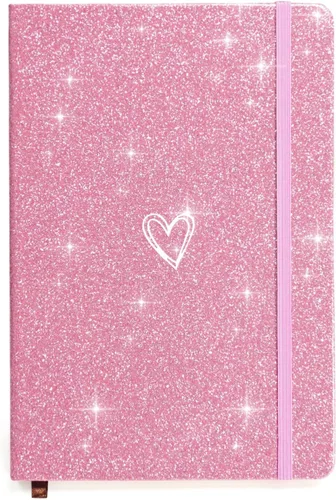 Vista 10 de Bling - Cuaderno A5, cuaderno rayado A5, bloc de notas para niñas y mujeres, bonito diseño de corazón con purpurina, cuaderno de tapa dura con rayas