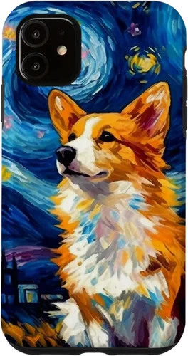 Vista 8 de Carcasa para iPhone 16 Welsh Corgi Dog Starry Night Van Gogh Welsh Corgi