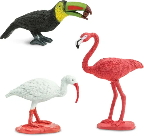 Vista 4 de Safari Ltd. Pájaros exóticos TOOB, Viene con 13 diferentes modelos pintados a mano, figuras de juguete, incluyendo Periquito, Macaw, colibrí, tucán