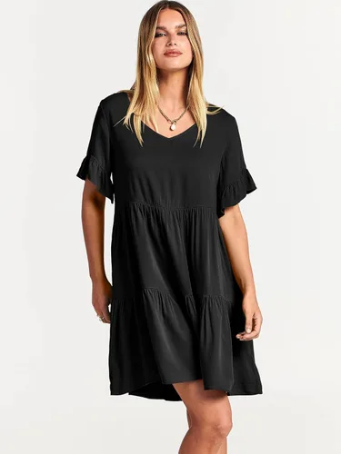 Vista 9 de ANRABESS Vestido de verano casual con cuello en V para mujer, vestido babydoll de manga corta con volantes y escalonado, mini vestido de playa