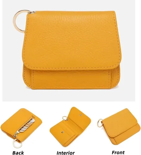 Vista 2 de Mudono - Billetera pequeña para mujer con bloqueo RFID, de cuero genuino, tarjetero, billetera delgada de tres pliegues con bolsillo con cremallera