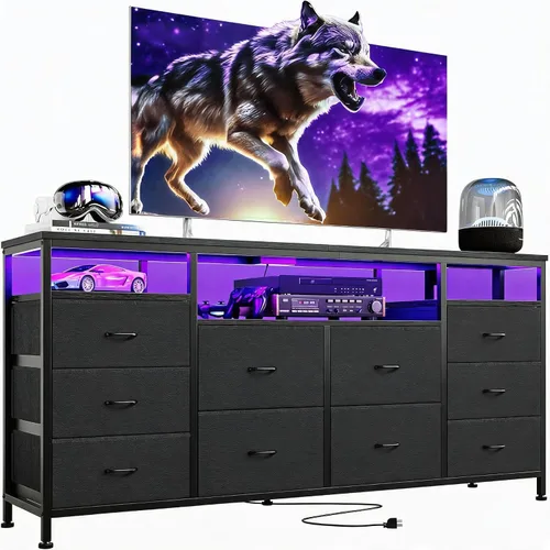 Vista 10 de Cómoda moderna de 10 cajones para soporte de TV de dormitorio Marrón rústico