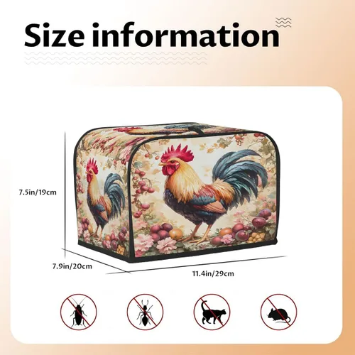 Vista 3 de Funda para tostadora de animales de gallo, 2 rebanadas, protección contra el polvo y las huellas dactilares, fundas para pan, fundas lavables