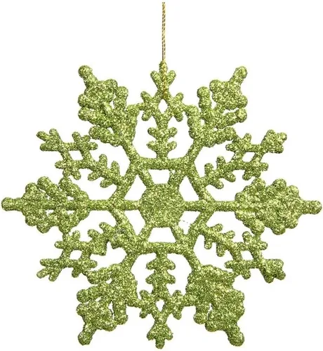 Vista 4 de Copo de nieve con purpurina, de plástico Vickerman, 4 pulgadas, caja Pet de 24