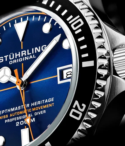 Vista 6 de Stuhrling Original DEPTHMASTER - Reloj de buceo profesional de acero inoxidable automático suizo para hombre, resistente al agua, pulsera cepillada