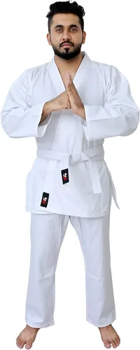 Vista 4 de Traje de Karate G4 GI Aikido Entrenamiento Adulto Estudiante Uniforme Conjunto Cinturón Libre Negro Blanco