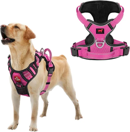 Vista 22 de Tuff Pupper Arnés para perro sin tirones, chaleco resistente para mascotas, clips para correa delantera y trasera, mango de seguridad fuerte