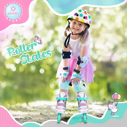 Vista 7 de SULIFEEL Rainbow Unicorn - Patines de ruedas y patines en línea ajustables de 4 tamaños