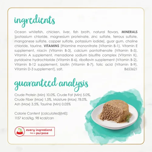 Vista 5 de Purina Fancy Feast Gourmet Naturals - Alimento húmedo en paté para gatos, sin cereales, receta de pescado blanco de mar (paquete de 12 unidades)