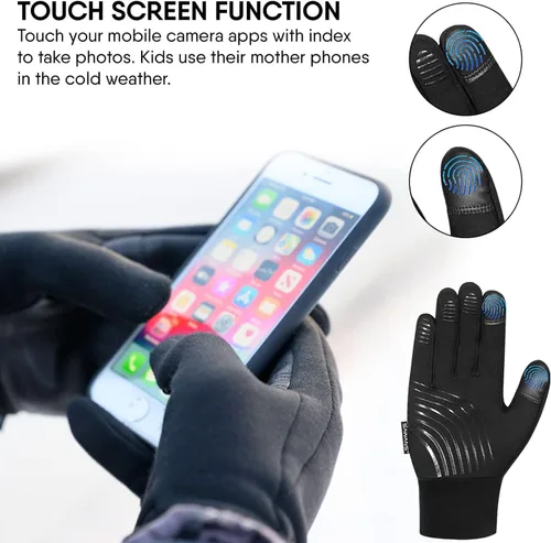 Vista 4 de SAWANS Guantes de ciclismo para niños y niñas, térmicos, resistentes al viento, antideslizantes, para pantalla táctil, de 4 a 12 años, guantes