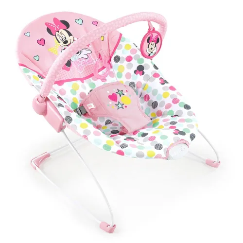Vista 11 de Bright Starts Disney Baby Minnie Mouse Balancín para bebé con vibraciones relajantes y peluche Asiento para bebé - Barra de juguete extraíble, pies