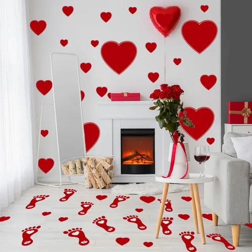 Vista 4 de Calcomanías de pared para el día de San Valentín, diseño de corazón rojo y huella, recuerdo de fiesta para ventana, pared, suelo, boda, aniversario