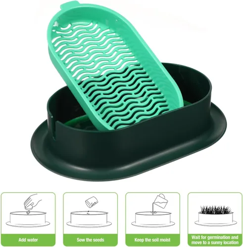 Vista 9 de Zerodeko Planta de césped al aire libre de 3 piezas para maceteros de gatos, mascotas, prácticos brotes de plástico y perros, kit práctico