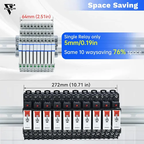 Vista 7 de Relé electromagnético 5VDC SPDT 6Amp, relés de alimentación con indicador LED, base de enchufe, riel DIN, ultra delgado de 6.2mm, certificación UL
