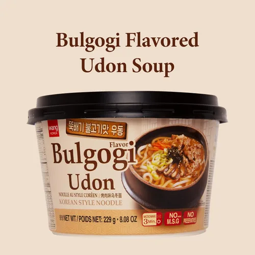 Vista 3 de Wang Tazón de fideos Udon con sabor a Bulgogi Korean BBQ – Sin MSG añadido, sin conservantes – 290 calorías por comida – Comida conveniente e