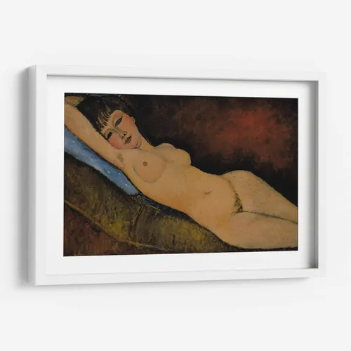 Vista 9 de Canvas Lab Reclining Nude on Blue Cushion by Amedeo Modigliani 11 x 7 in Fine Art Framed Print, Frame Color: Black, With Mat Classical art