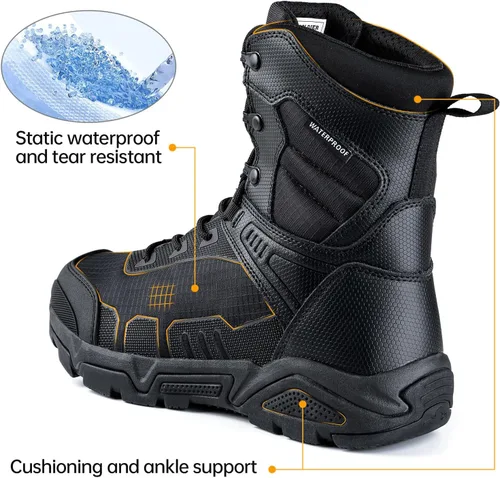 Vista 5 de FREE SOLDIER Botas tácticas militares para hombre, impermeables, botas de trabajo para senderismo, botas de combate duraderas