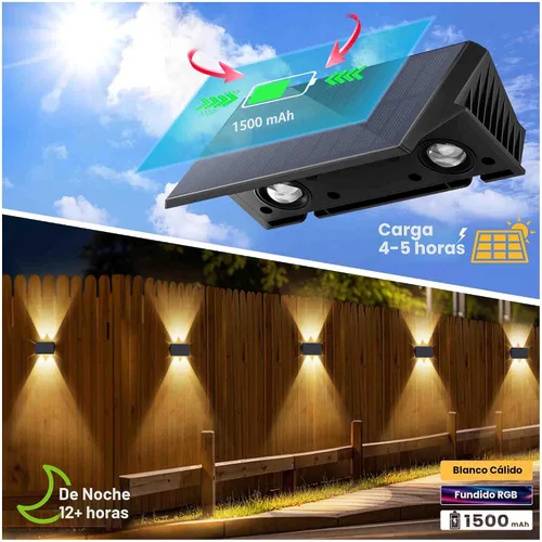Vista 2 de Luces de valla alimentadas por energía solar, modos multicolores, luces solares para valla al aire libre IP67, luces solares de pared arriba