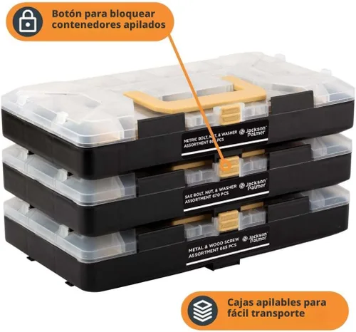 Vista 4 de Jackson Palmer - Kit surtido de herramientas de 2251 piezas con tornillos, tuercas, pernos y arandelas (3 bandejas)